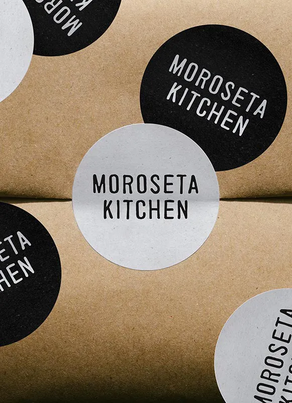 Moroseta Kitchen minimalist sticker design and sustainable food packaging by Usopposto studio